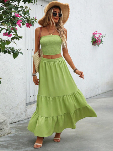 Women's Solid Color Two-Piece Set For Vacation