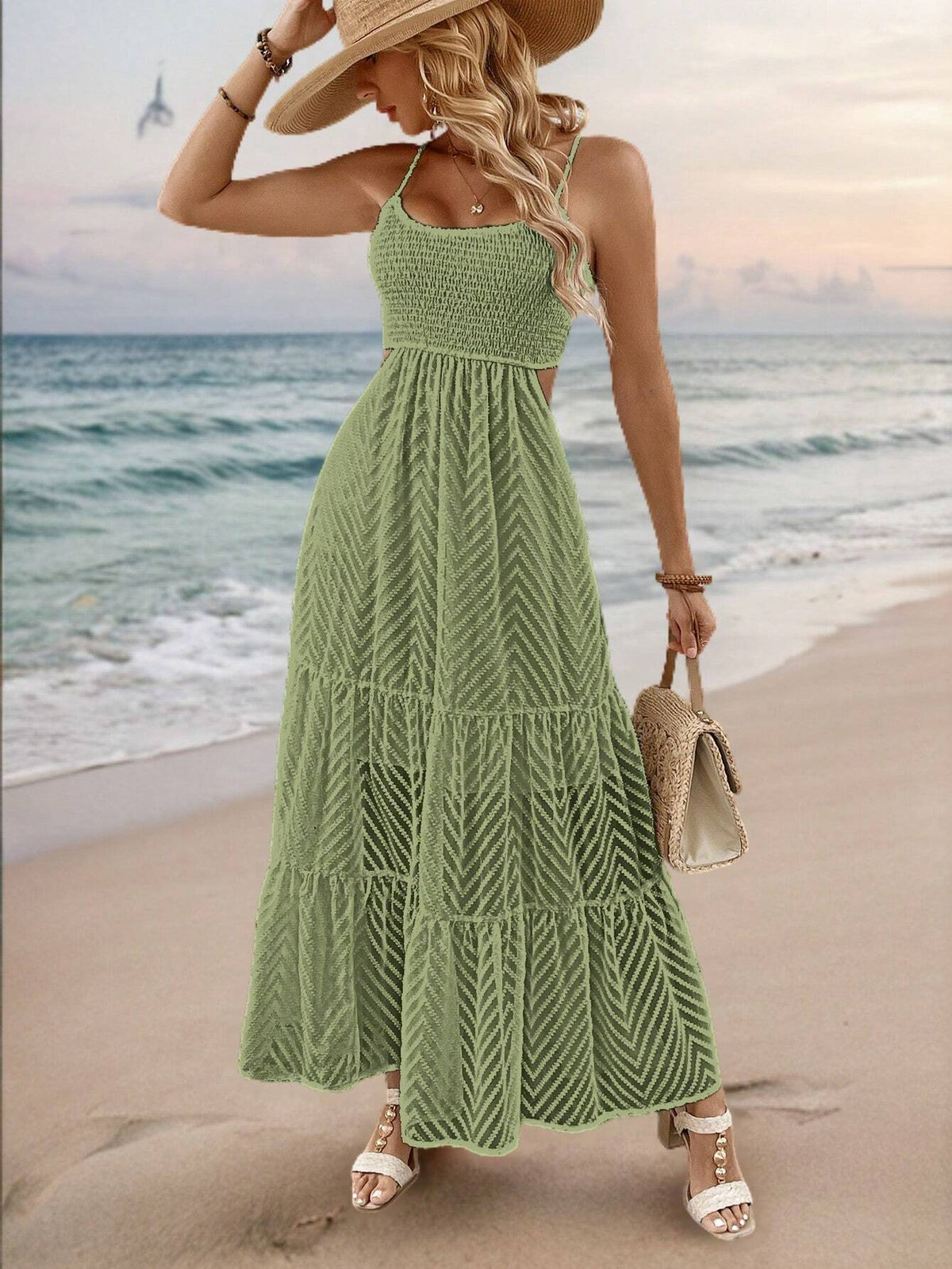 Women's Solid Colored Cutout Casual Dress With Cinched Waist, Perfect For Spring And Summer