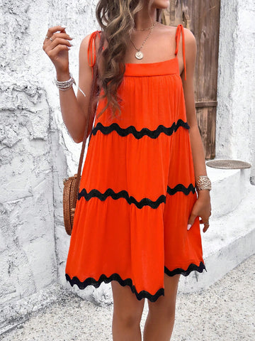 Women's Splicing Wave Jacquard Strap Cami Dress