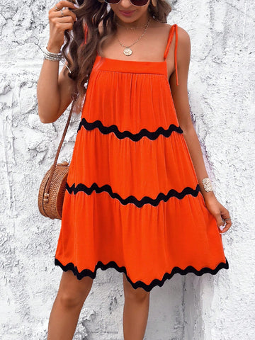 Women's Splicing Wave Jacquard Strap Cami Dress