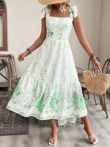 Women's Square Neck Random Floral Print Dress