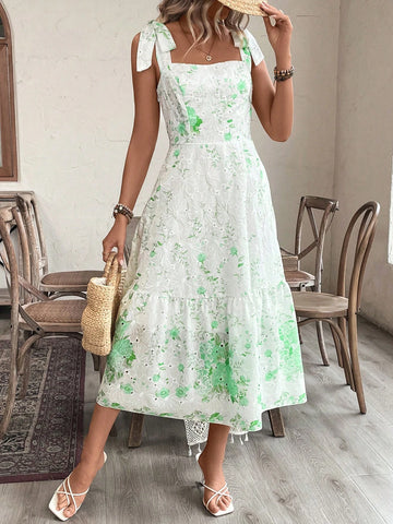 Women's Square Neck Random Floral Print Dress