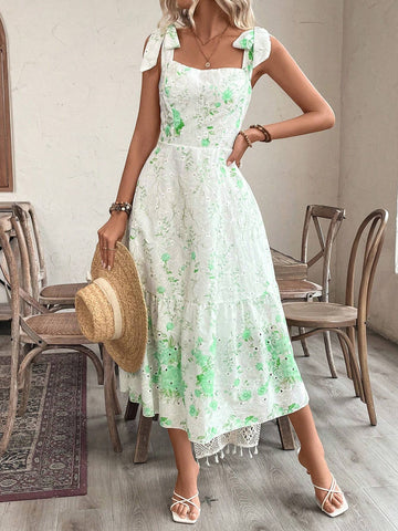 Women's Square Neck Random Floral Print Dress