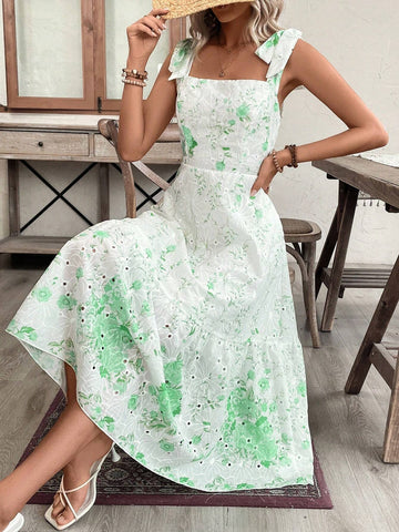 Women's Square Neck Random Floral Print Dress