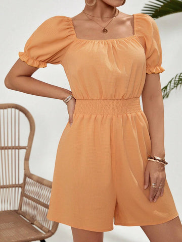 Women's Square Neck Short Sleeve Crop Top With Attached High Waist Wrap Pants