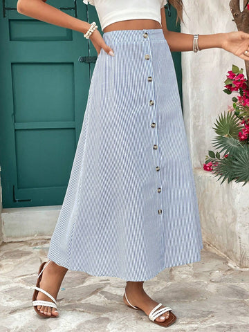 VCAY Women's Striped & Printed Single Breasted Casual Mini Skirt