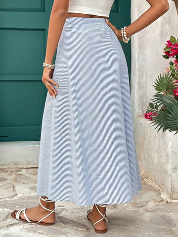 VCAY Women's Striped & Printed Single Breasted Casual Mini Skirt