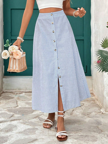 VCAY Women's Striped & Printed Single Breasted Casual Mini Skirt