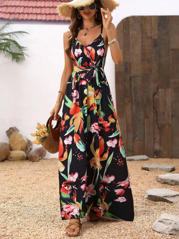 Women's Summer Holiday Floral Printed Strappy Dress