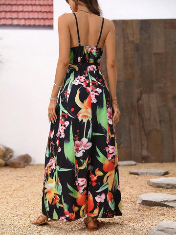Women's Summer Holiday Floral Printed Strappy Dress