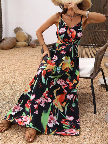 Women's Summer Holiday Floral Printed Strappy Dress