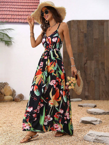 Women's Summer Holiday Floral Printed Strappy Dress