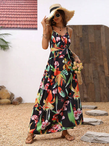Women's Summer Holiday Floral Printed Strappy Dress
