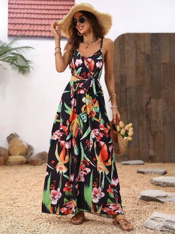 Women's Summer Holiday Floral Printed Strappy Dress