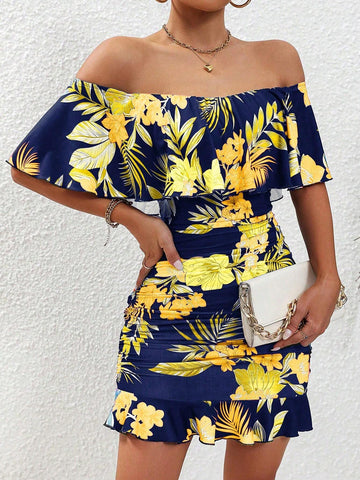Women's Summer Off-Shoulder Printed Dress (Random Pattern)