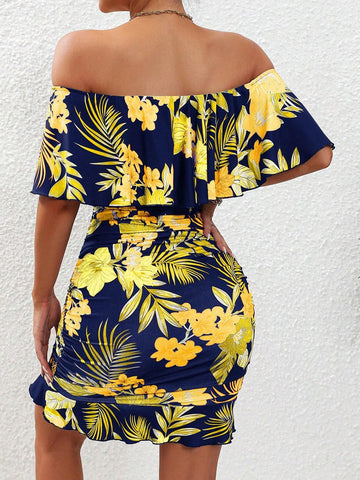 Women's Summer Off-Shoulder Printed Dress (Random Pattern)