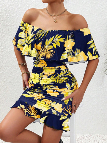 Women's Summer Off-Shoulder Printed Dress (Random Pattern)