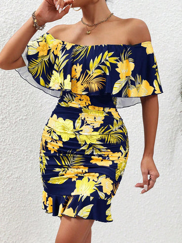 Women's Summer Off-Shoulder Printed Dress (Random Pattern)