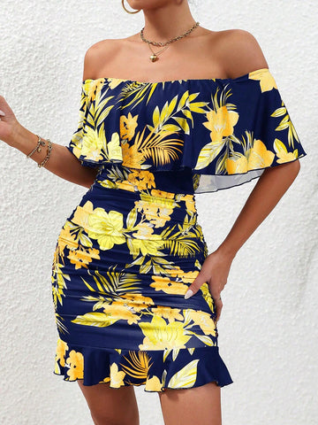 Women's Summer Off-Shoulder Printed Dress (Random Pattern)