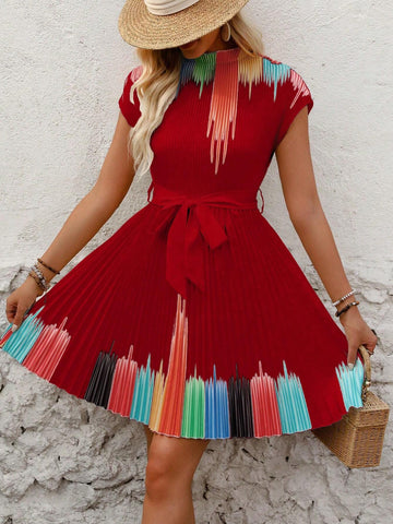 Women's Summer Pleated Colorblock Sleeveless Casual Dress