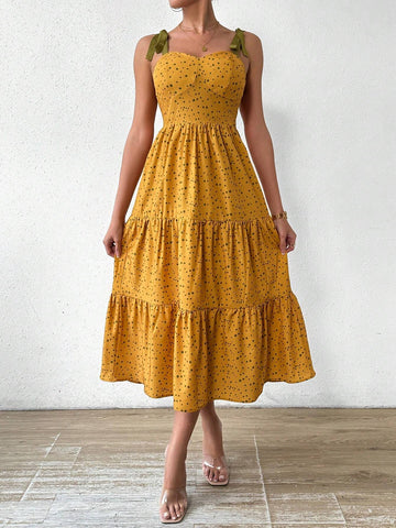 Women's Summer Polka Dot Print Spaghetti Strap Dress