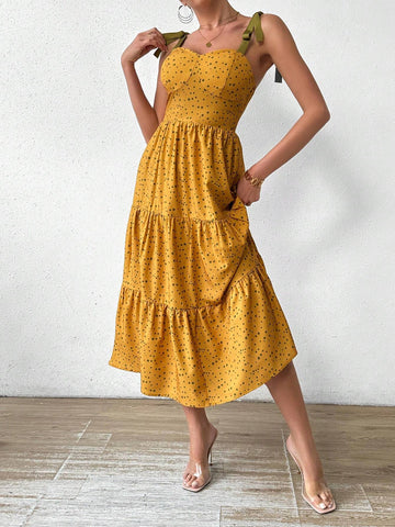 Women's Summer Polka Dot Print Spaghetti Strap Dress