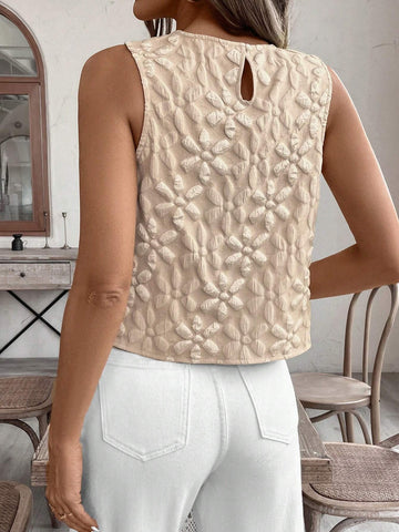 VCAY Women's Summer Sleeveless Textured Casual Vacation Shirt