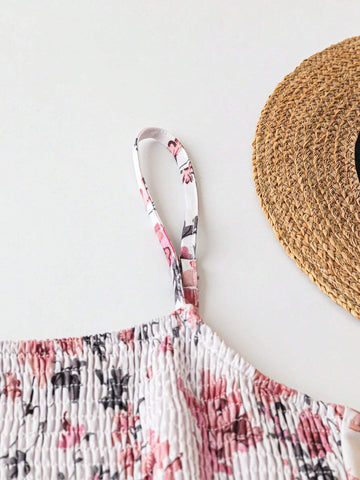 Women's Summer Vacation Floral Print Shirred Dress