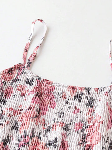 Women's Summer Vacation Floral Print Shirred Dress