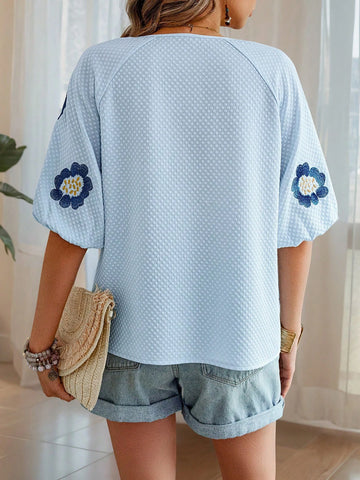 VCAY Women's Tie-Neck Embroidered Western-Inspired Casual Shirt For Vacation