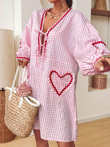 Women's Tie-Waist Plaid A-Line Casual Holiday Dress, Autumn Winter,Plaid Women
