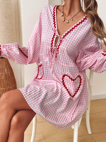 Women's Tie-Waist Plaid A-Line Casual Holiday Dress, Autumn Winter,Plaid Women