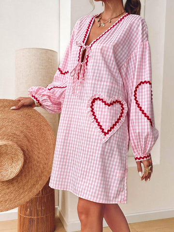 Women's Tie-Waist Plaid A-Line Casual Holiday Dress, Autumn Winter,Plaid Women