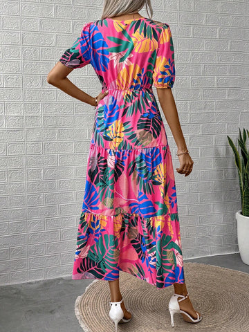 Women's Tropical Print High Waist Casual Vacation Long Skirt