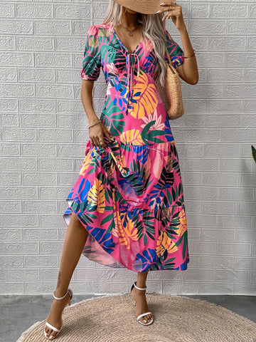 Women's Tropical Print High Waist Casual Vacation Long Skirt