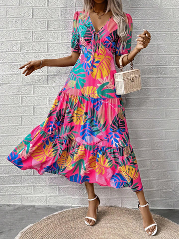 Women's Tropical Print High Waist Casual Vacation Long Skirt