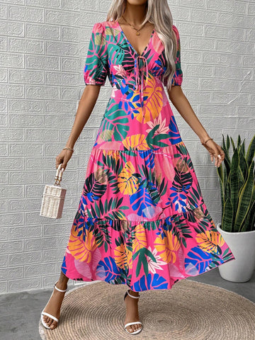 Women's Tropical Print High Waist Casual Vacation Long Skirt