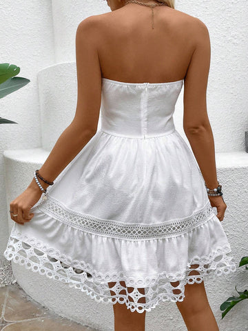 Women's Twisted Knot & Lace Splicing Strapless Dress