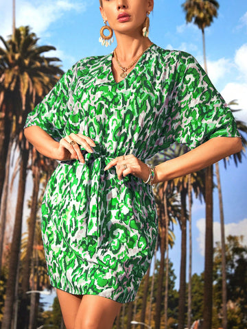 Women's V-Neck Belted Dress