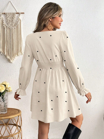 Women's V-Neck Bowknot A-Line Ruffle Sleeve Romantic Heart Holiday Dress, Spring/Summer