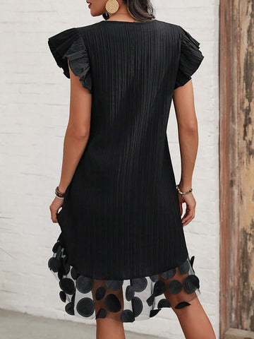 Women's V-Neck Mesh Patchwork Dress