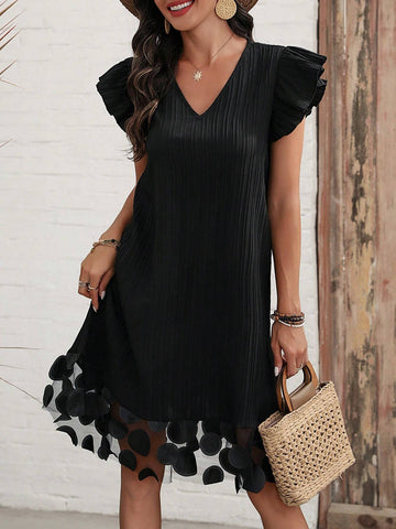 Women's V-Neck Mesh Patchwork Dress