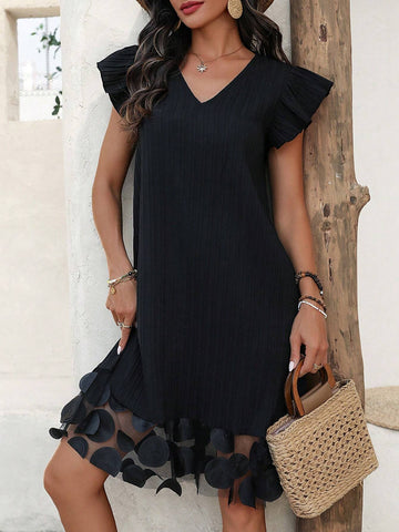 Women's V-Neck Mesh Patchwork Dress