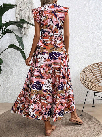 Women's V-Neck Ruffle Hem Vacation Style Summer Dress