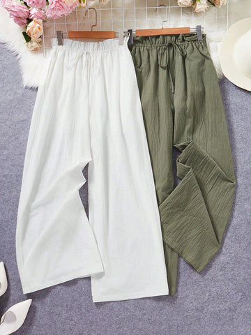 VCAY Women's Vacation Elastic Waist Wide-Leg Pants