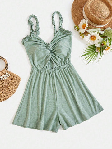 Women's Vacation Front Twist, Ear Edge, Suspender Jumpsuit