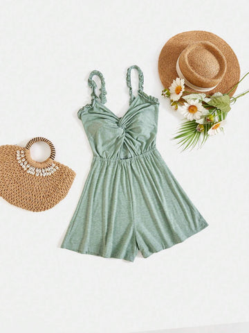 Women's Vacation Front Twist, Ear Edge, Suspender Jumpsuit