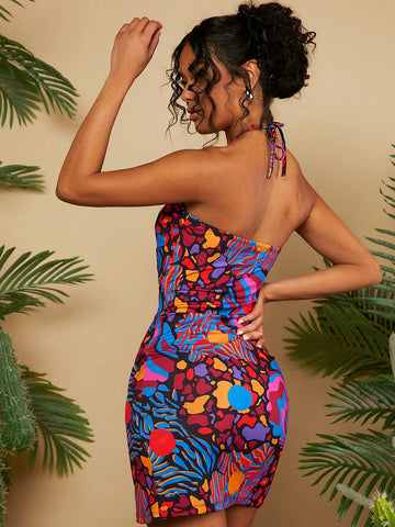 VCAY Women's Vacation Halter Floral Print Dress