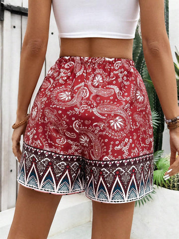 VCAY Women's Vacation Loose Shorts With Paisley Pattern And Waist Tie