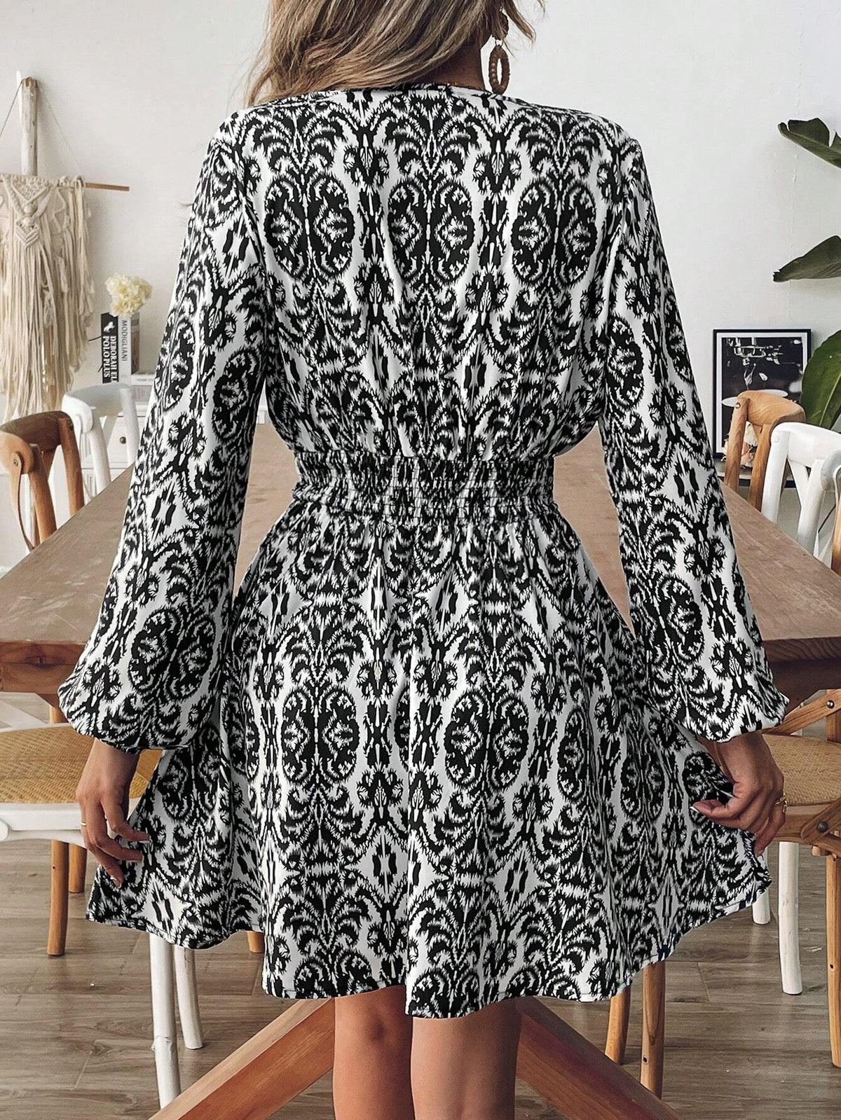 Tie Neck Lantern Sleeve Elegant Mini Dress,Autumn/Winter,Back To School For Daily Wear,Fall